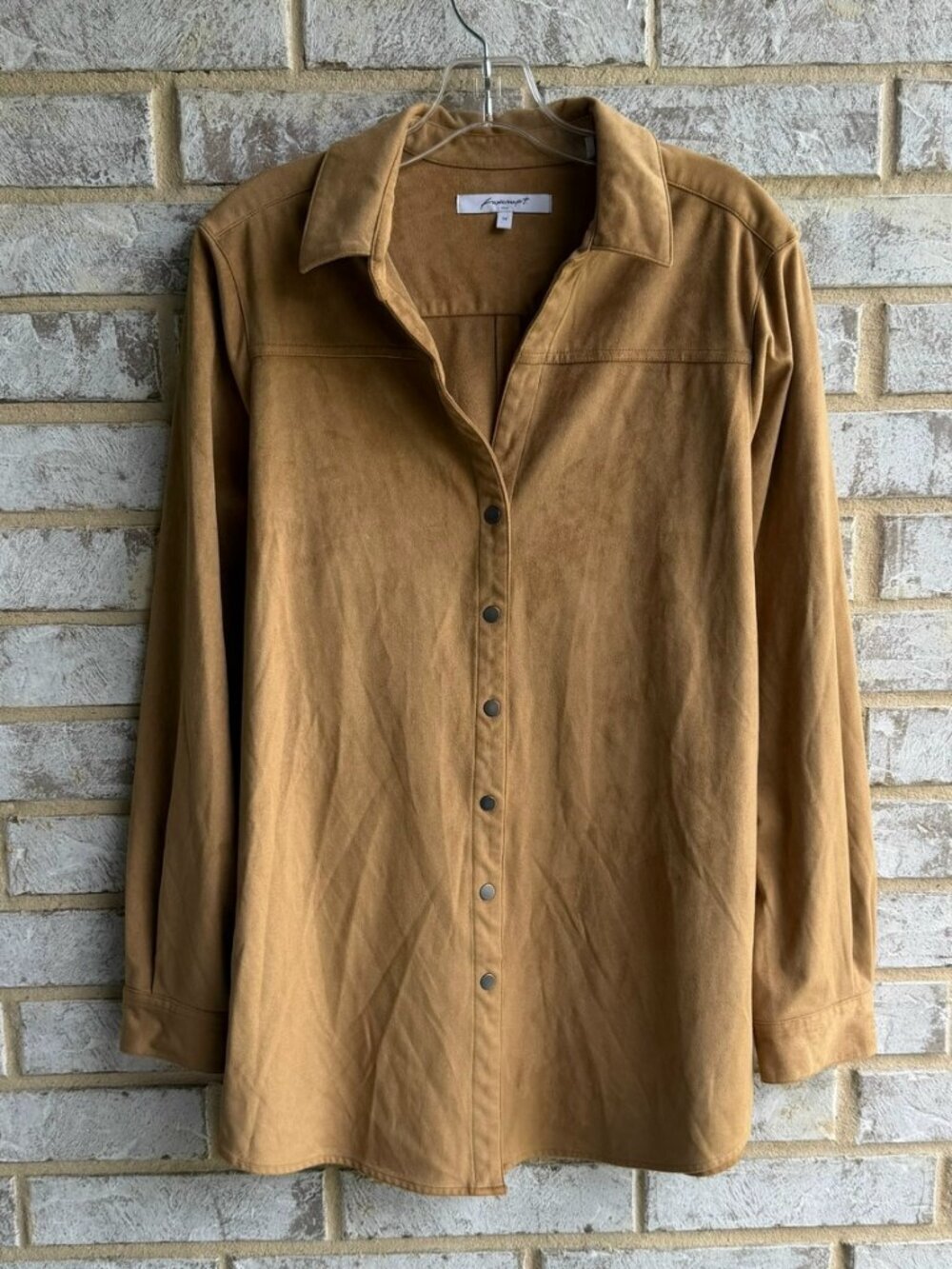 Foxcroft NYC Faux Suede Long Sleeve V-Neck Collared Button Up Shirt Size 14